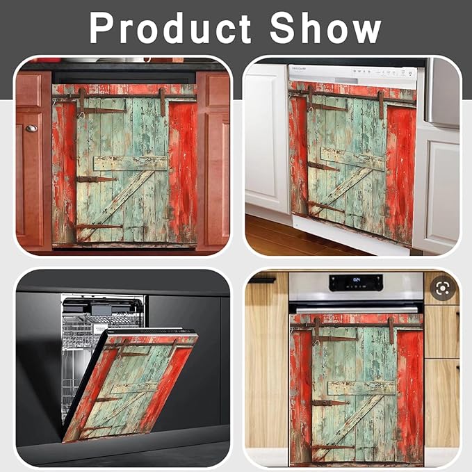 Paint Peeling Wood Door Dishwasher Magnets Decorative Cover, Vintage Barn Door Fridge Magnetic Panel Decal, Magnet Dishwasher Skin Cover Sticker 23" W x 26" H Magnetic