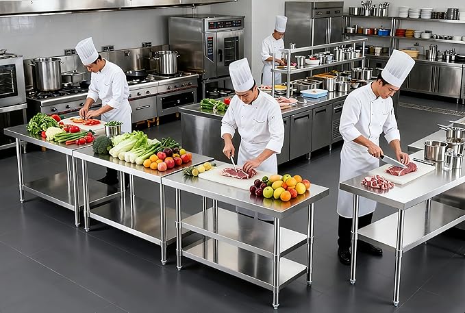 NUUK Stainless Steel Work Table 24" x 36", Commercial Kitchen Food Prep Table with Adjustable Height, Metal Countertop Utility Worktable for Restaurant, Home and Hotel