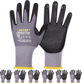 LOCCEF Work Gloves MicroFoam Nitrile Coated-6 Pairs,Endurance Seamless Knit Nylon,Dots on palm,Tacky Dot Grip Gloves