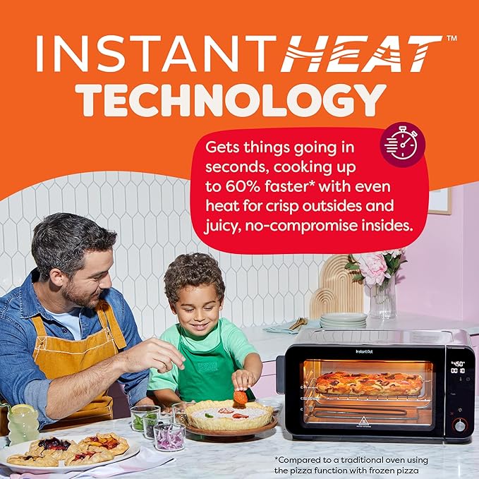 Instant Pot No Preheat Required* 6-Slice Air Fryer Toaster Oven with InstantHeat Technology, 10-in-1, Air Fry, Roast, Bake, Sear Crisp, Toast, Bagel, Broil, Dehydrate, Reheat, and Make Pizza