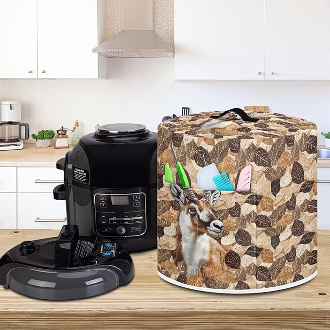 TODIYADDU Retro Leaf Elk Pressure Cooker Cover for Women Trendy Instant Pot Cover with Top Handle and Pocket Kitchen Appliance Cover Dust Cover for 3 Quart Instant Pot and Extra Accessories, L