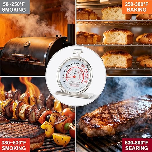 CloudHand Oven Thermometer for Gas/Electric Oven, Oven Temperature Gauge with Hanger&Base, Instant Read Stainless Steel Kitchen Thermometer 20-260°C/50-500°F 2PCS 2Pcs
