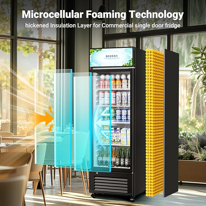 BODEGACOOLER Beverage Refrigerator and Cooler, 10.0 Cu. Ft Commercial Refrigerators For Man Cave, Display Refrigerator with Soft LED Light. 4 Shelves Merchandiser Refrigerators as Black Bar Cooler.