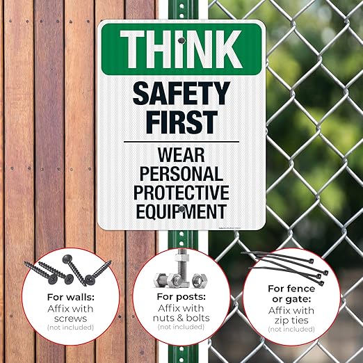 Think Safety First Wear Personal Protective Equipment Sign, 24x30 Inches, 3M EGP Reflective .080 Aluminum, Fade Resistant, Made in USA
