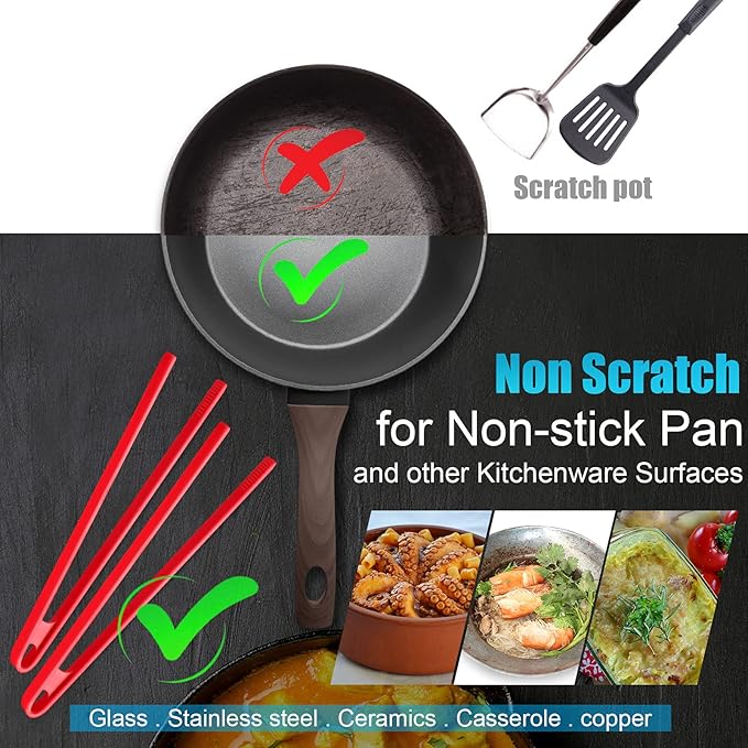 Patelai 2 Pcs 11.8 Inch Silicone Tongs for Cooking Silicone Tweezer Trivet Toaster Tongs Long Heat Resistant Kitchen Grilling Serving Utensils for Food BBQ, Pan Fried Steak, Salad(Red)