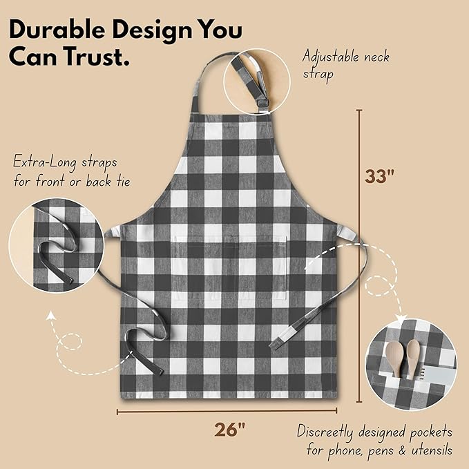 Native Fab Kitchen Apron 2 Pack - 100% Cotton Adjustable, Durable Apron with Pockets, Perfect for Cooking, Baking, Grilling