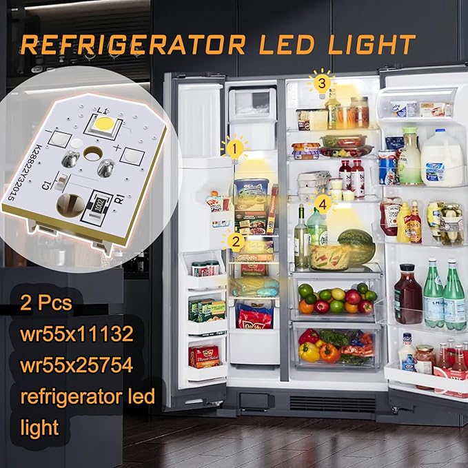 WR55X11132 WR55X25754, Refrigerator Light Assembly, Replacement Freezer LED WR55X30602 WR55X26486 EAP12172918 4590213 AP6261806 Without Cover 2 PCS
