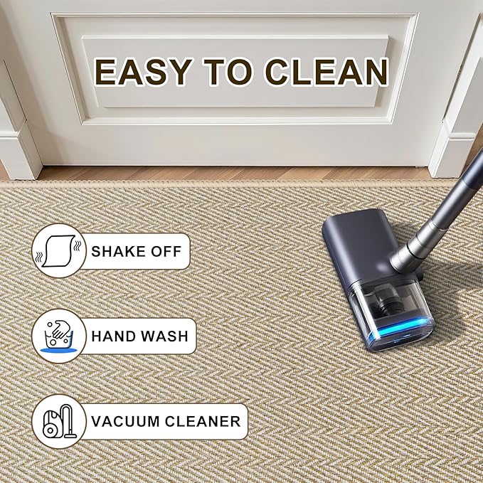 Ultra Thin Door Mat Indoor Entrance 24"x36", Low-Profile Indoor Door Mat, Non Slip Entry Mat Rubber Backing Unique Herringbone Design Inside Doormat Dirt Trapper Entryway Mats, Beige