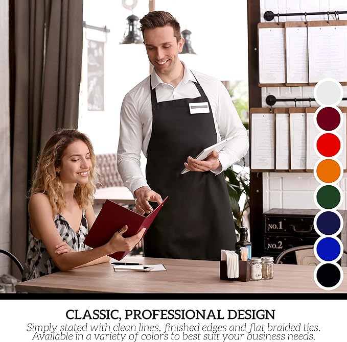 GREEN LIFESTYLE 2 Pack Chef Apron with Pockets – Grilling Aprons for Men, Waterproof Cooking Apron for BBQ, Work or Restaurant Use, Kitchen Aprons for Women with Pockets – Black