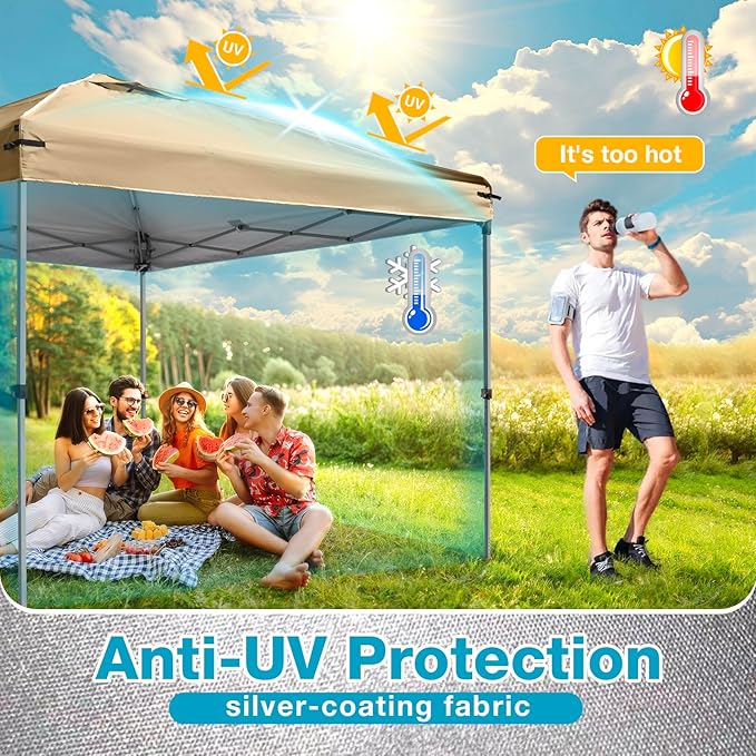 10x10 Canopy Replacement Top Cover with Air Vents for ez up Pop up Canopy Gazebo Tent with Adjustable Straps, Waterproof & Anti-UV for Outdoor Shade (Frame Not Included) (Beige)