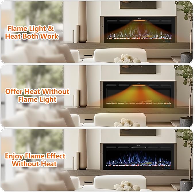 33" WiFi Electric Fireplace Inserts, Recessed and Wall Mounted Fireplace Heater W/Adjustable Flame Color & Brightness, Thermostat, 9H Timer, App and Remote Control, 750/1500W