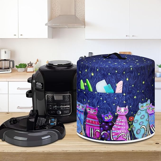 Xoenoiee Starry Night Cats Pattern Pressure Cooker Cover for 3 qt Instant Pot, Kitchen Appliance Dust Cover with Pockets for Rice Cooker Air Fryer Slow Cooker