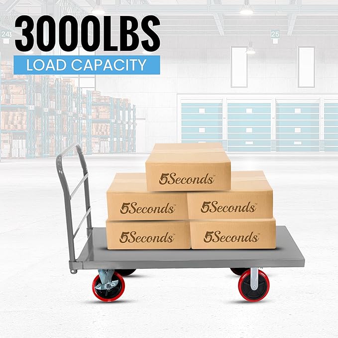 5Seconds Flatbed Platform Cart 3300LB Industrial Dolly Heavy Duty 60” x 30” Hand Push Truck Super Heavy Duty Flatbed 8'' Locked Swivel Wheels Commercial Moving