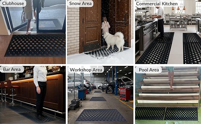 Subhera Heavy-Duty Commercial Rubber Mat, Non-Slip Drainage Mat for Restaurant Kitchens, Bars & Entrances, Anti-Fatigue, All-Weather Floor Safety Mat (1 Pack - 25 x 39 Inches)