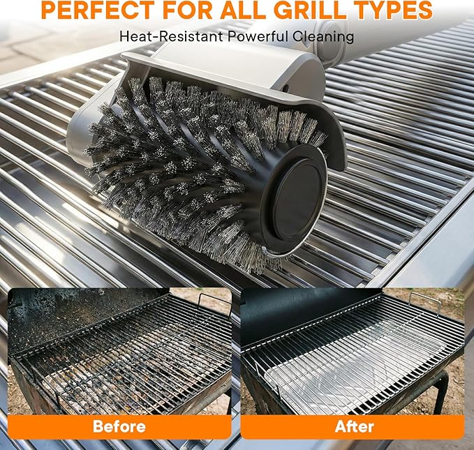 Electric Grill Brush for Outdoor, Rechargeable BBQ Grill Cleaner with 3 Heads,Cordless Rechargeable Grill Brush,3-Speed-450 RPM,150 Mins Runtime Grill Cleaning Brush