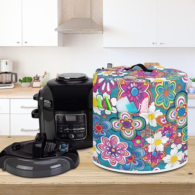 Ethnic Floral Pressure Cooker Cover Instant Pot Accessories Instant Pot Kitchen Appliance Dust Cover with Pockets for Rice Cooker Air Fryer Slow Cooker Dust Covers for Kitchen Size L