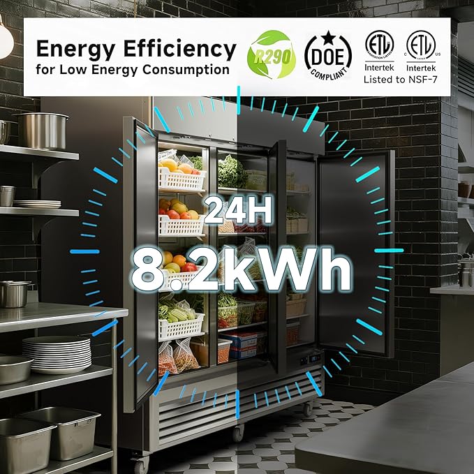 VEECOOL 72 cu.ft Commercial Refrigerator WiFi-Enabled, 82" Two Section Full Door Stainless Steel Reach in Refrigerator, LED Lighting, App and Digital Control, R290 Refrigerant, ETL&ETL Sanitation
