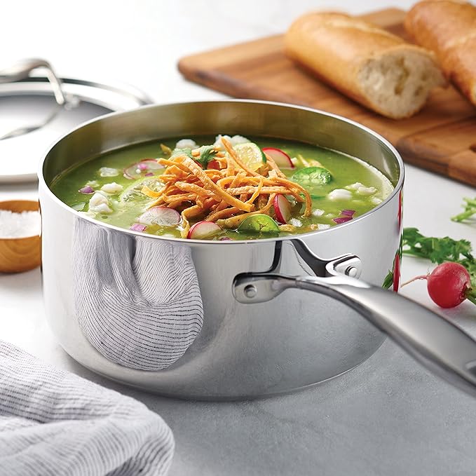 Tramontina Signature Tri-Ply Clad Stainless Steel 3-Quart Sauce Pan with Lid, Induction-Ready, Dishwasher-Safe, NSF-Certified, Made in Brazil