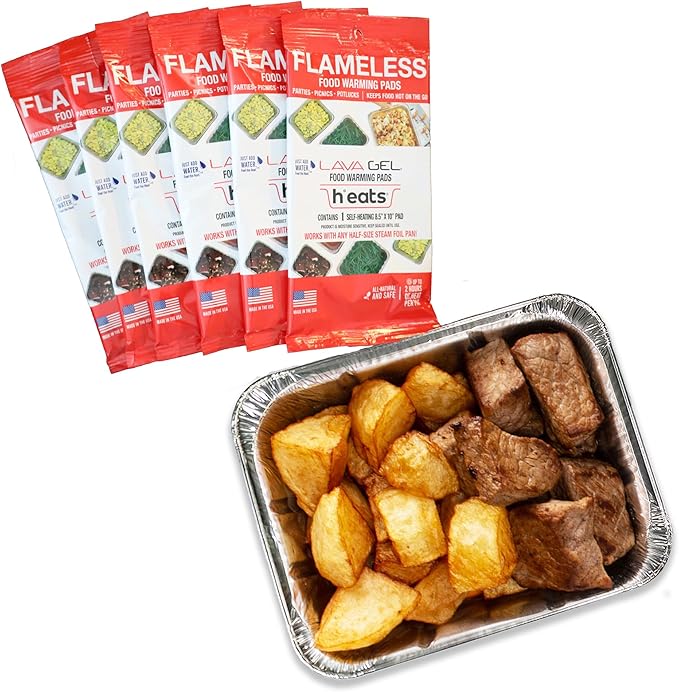 Flameless Food Warmers (6 Pack) – Disposable Pads to Keep Food Warm – Half Size Pan Warmers for Catering, Buffet, Parties & Chafing Dishes