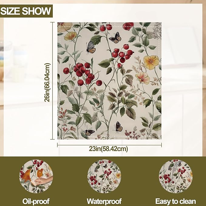 Magnetic Dishwasher Cover,Vintage Flower Reusable Dishwasher Magnetic Cover Butterfly Berry Decorative Door Covers Panel for Home Kitcen 23" x 26"
