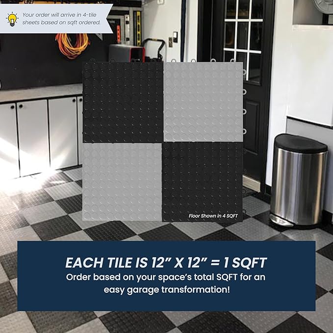 FlooringInc's Nitro 12"x12" Snap-Together Garage Flooring Tiles, Non-Slip Interlocking Plastic Floor Mat, Coin Pattern, Harley Orange, 24 Tiles, 24 Sq/Ft
