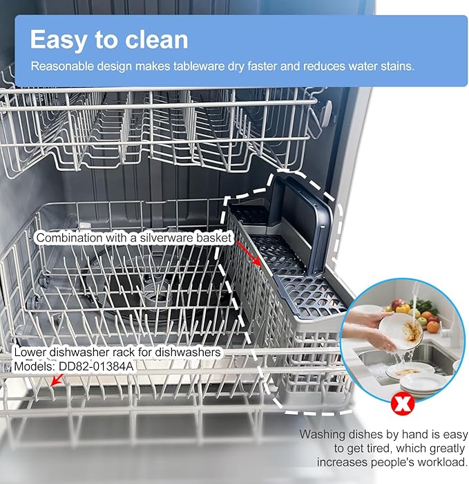 【2026 UPGRADED】DD82-01384A Dishwasher Lower Rack Replacement Parts Fit for Samsung Dishwaher DW80R2031US, DW80R2031UG, DW80N3030US, DW80N3030UB, DW80N3030UW, DW80M2020US