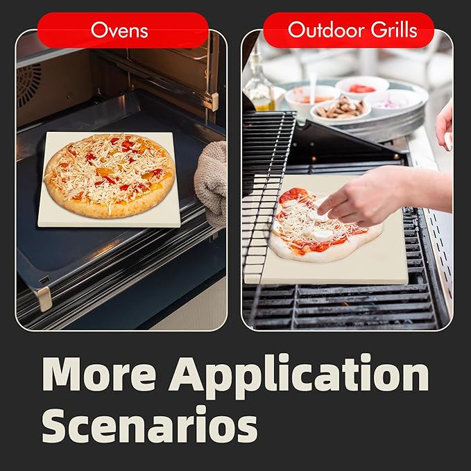 12.6" Square Pizza Stone, Heavy Duty Cordierite Pizza Pan for Grilling & Pizza Oven, High Temperature Resistant Baking Stone for Pizza, Bread, Meat