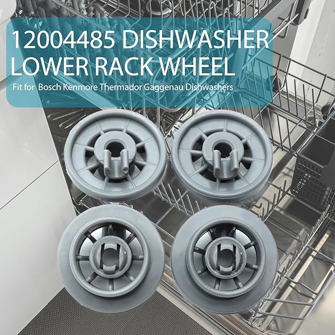 12004485 Dishwasher Lower Rack Wheel for Bosch Kenmore Thermador Gaggenau Dishwashers, Replacement Lower Dish Rack Wheel and Axle Assembly, 12029919 10004343 00617087, Pack of 8