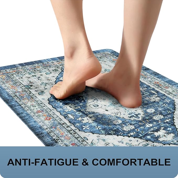 Collive Boho Kitchen Rugs Set of 2 Non Skid Kitchen Mats for Floor Cushioned Anti Fatigue Kitchen Floor Mats Waterproof Comfort Heavy Duty Foam Mats for Standing Desk Sink Laundry, 17"x30"+17"x59"