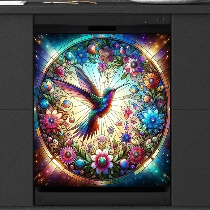 Colorful Flower Bird Dishwasher Magnet Cover for The Front Dishwasher Door Cover Panel Decals Magnetic Refrigerator Cover for Kitchen Farmhouse Home Decor 23 X 26 in