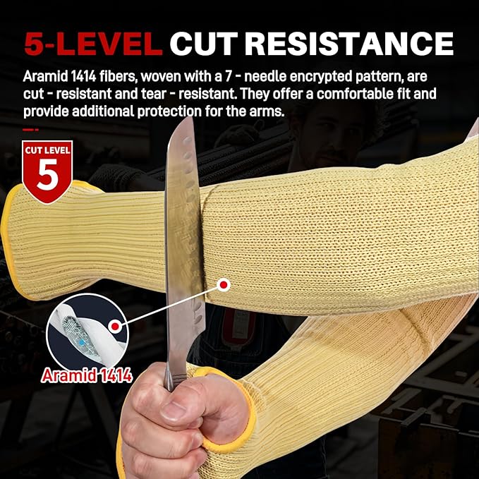 Cut Resistant Sleeves With Thumb Hole,Thin Skin Arm Protection Sleeves And Bruising, Kevlar Sleeves For Women, Men, Elderly(Yellow,17.7 In)