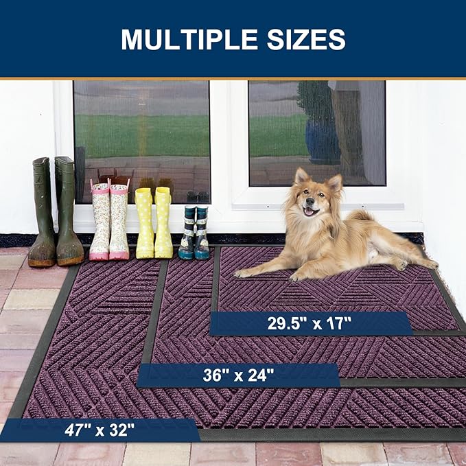 Smiry Front Door Mat Outside Entrance, Heavy Duty Sturdy Natural Rubber Doormat, Trap Dirt and Moisture, Easy Clean Low Profile Mats for Indoor Outdoor Entry, Irregular Triangle (29.5x17, Purple)