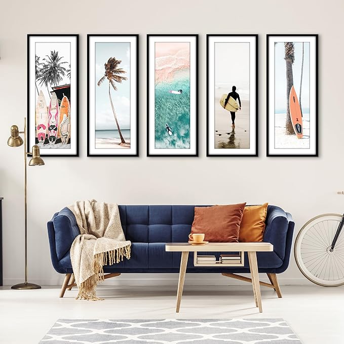Americanflat 16x40 Picture Frame with Polished Plexiglass - Set of 5 - Use as 12x36 Frame with Mat or Display 16x40 Photo Without Mat - Galleria Collection - Picture Frames for Wall Display - Black