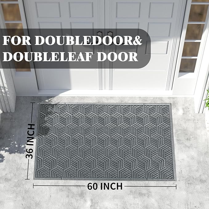 Yimobra Extra Large Door Mat 60x36, All-Season Waterproof Outdoor Mats for Front Door Entrance with Drainage Holes, Heavy Duty Non-Slip Doormat for Garage Patio Entryway Indoor, Black Gray