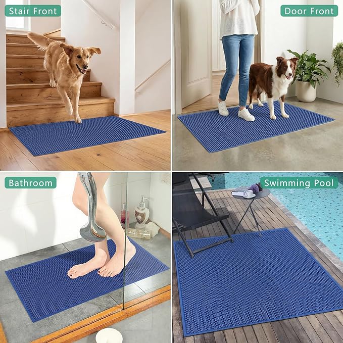 WochiTV Non Slip Drainage Mats, Front Door Mat, PVC Pool Floor Mat 0.2'' Thick Rubber Outdoor Indoor, Parking Space Mat for Bathroom Garage Basement Backyard Commercial Kitchen, 1.9x2.5Ft Blue