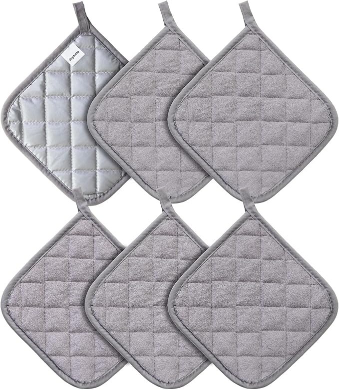 Joyhalo 6 Pack Pot Holders for Kitchen,Cotton Oven Holder with Great Heat Resistance,Non Slip Hot Pads for Kitchen Clearance,Grey