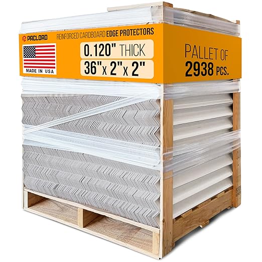 36" x 2" x 2" Reinforced Cardboard Edge Protectors, White (Pallet of 2938) – 0.12" Thick Medium-Duty Cardboard Corner Protectors for Shipping – American Quality V-Board Pallet Edge Guard