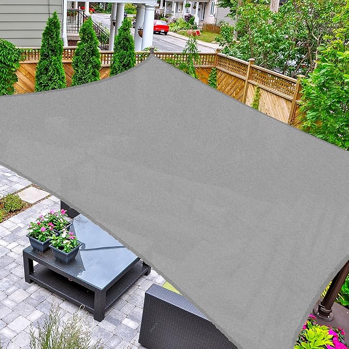 AsterOutdoor Sun Shade Sail Rectangle 8' x 12' UV Block Canopy for Patio Backyard Lawn Garden Outdoor Activities, Gray
