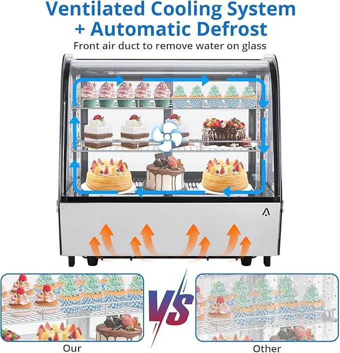 6.5 Cu.Ft Countertop Refrigerated Display Case - Commercial Bakery Refrigerator with LED Lighting, Auto Defrost & Sliding Glass Door for Cafe, Restaurant, Dessert Display