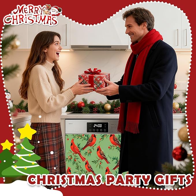 Christmas Santa Elk Dishwasher Magnet Cover, 23" W x 26" H Fridge Magnetic Stickers Reuseable Magnet Panel Decal Cover for Washing Machine Fridge Microwave Cabinet Kitchen Christmas Decoration