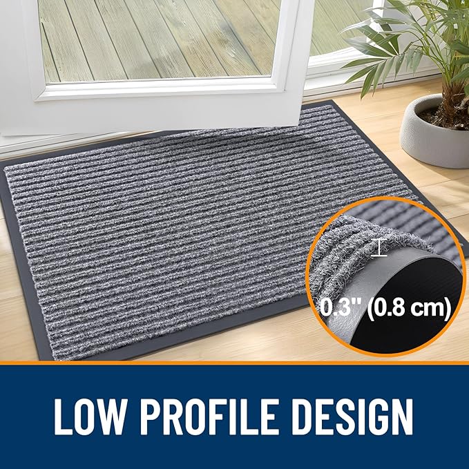 OLANLY Front Door Mat Indoor Outdoor Entrance, Waterproof Heavy Duty Doormat, Fade Resistant, Low Profile, Easy Clean Patio Porch Welcome Floor Mats for Entry, 35x30, Light Gray