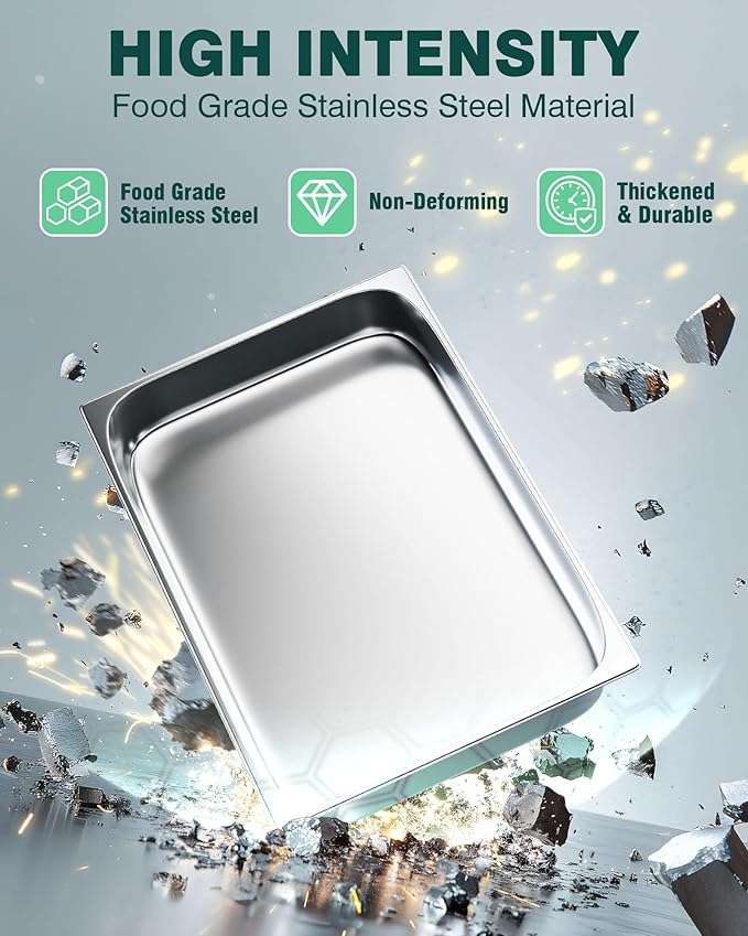 WantJoin Steam Table Hotel Pans 1/1 Full Size 2.5 Inch Deep 6 Pack, Stainless Steel Metal Tray Sets Food Storage Container for Restaurant Chafing Dishes Commercial Buffet Warmer Catering Supplies