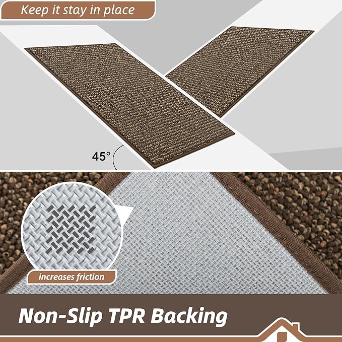 BEQHAUSE Dirt Trapper Door Mat 17" x 30", Non-Slip Doormats (Rolled-Up NO Creases) Washable Entryway Rugs, Dirt Resist and Absorbent Welcome Mat, Low Profile Floor Mats for Front Back Door, Brown