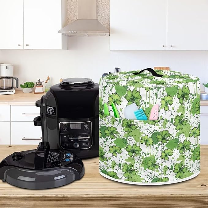 Xoenoiee Green Paint Shamrock Pattern Kitchen Appliance Dust Cover with Pockets, St. Patrick's Day Electric Pressure Cooker Cover Compatible with Crock Pot, Rice Cooker, for 3 Qt Pot
