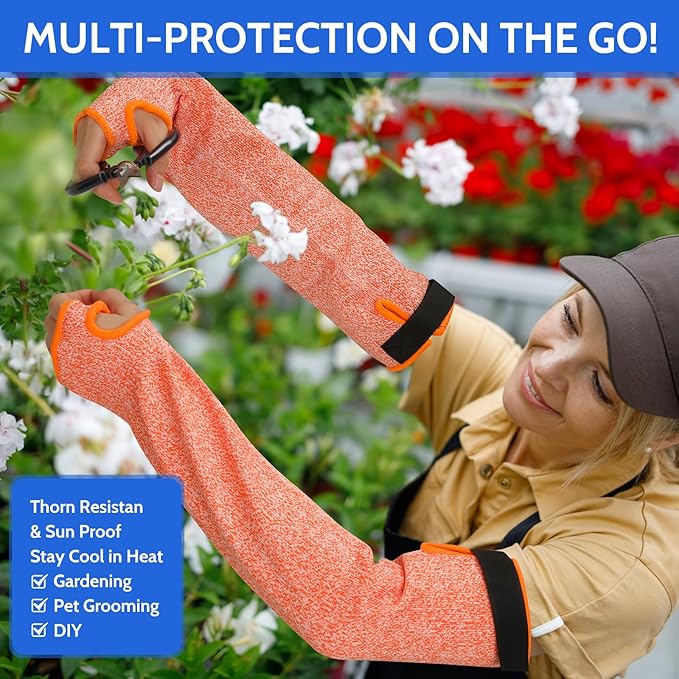Cut Resistant Arm Sleeves ANSI Level A5, Kitchen Arm Thumb Hole Protectors for Thin Skin & Bruising, for men & women- Industrial Arm Guards for Welding, Glass Handling, Pet Grooming(black)
