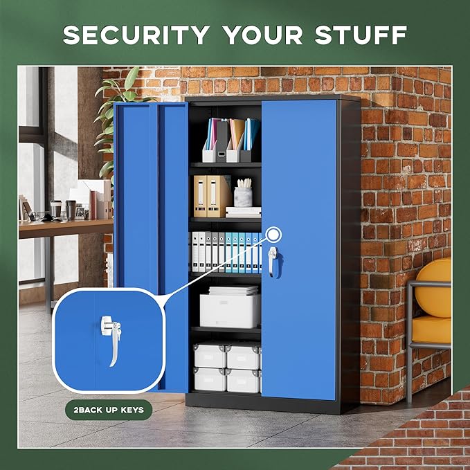 Greenvelly Metal Storage Cabinet, 72" Locking Metal Garage Storage Cabinet with Doors and 4 Adjustable Shelves, Lockable Steel Cabinet for Home Office, Garage, Shop, School (Blue 36" W x 18" D)