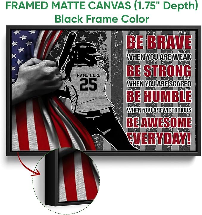Personalized Softball Poster & Framed Canvas, Softball Player Be Awesome Everyday Home Office Decor, Custom Name Number Bedroom Living Room Aesthetic Wall Art Gift For Girl, Daughter