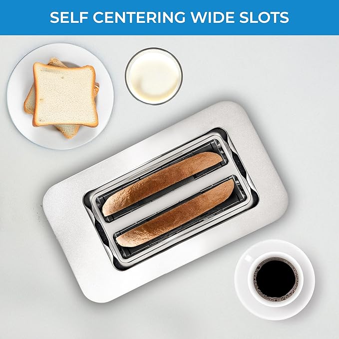 Kenmore 2-Slice Toaster - Color Touch Screen & 6 Shade Settings, Extra Wide Slots, Digital Countdown Timer, Customizable Smart Presets, Reheat, Defrost, Add Time Functions, Stainless Steel