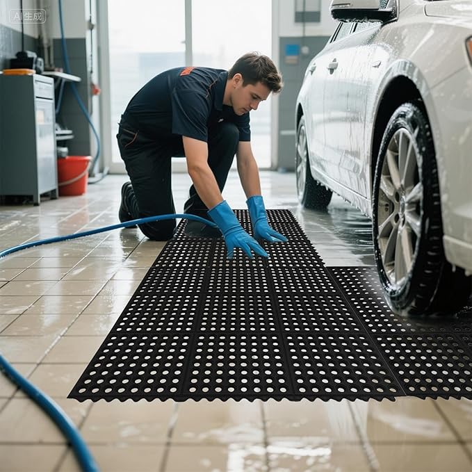 ROVSUN Rubber Floor Mat with Holes, Anti-Fatigue/Non-Slip Drainage Mat, for Industrial Kitchen Restaurant Bar Bathroom Utility Garage Pool Entry Door Mat, Indoor (36'' x 36'' Black 1Pcs)