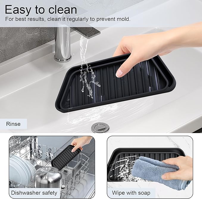 KindGa Refrigerator Drip Catcher Tray,Protector Ice and Water Dispenser Pan,Fridge Spills Water Pad Catch Basin for Drainage (Rectangular,Black)